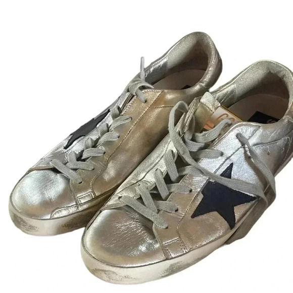 Golden Goose Superstar Silver W/Blue Star  Size 40 - Picture 4 of 5